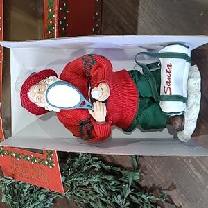 10" Fabric Mache Sport Santa Holiday Figurine Tennis NIB